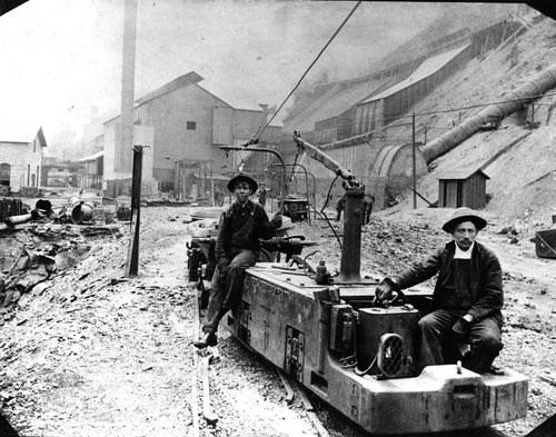 Electric trolley at the Yampa Smelting Co. in 1908.