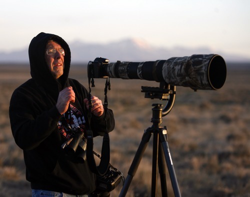 Rick Egan  | The Salt Lake Tribune 

Rich Vial, traveled from Oregon to photograph the Gunnison sage grouse on a lek near Monticello, Utah, March, 31, 2012.