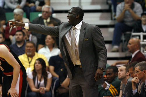 Chris Detrick  |  The Salt Lake Tribune
Utah Jazz head coach Tyrone Corbin yells during the fourth quarter of the game at EnergySolutions Arena Thursday April 26, 2012. The Jazz won the game 96-94.