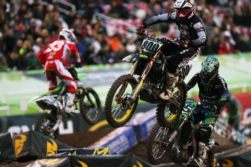 Kim Raff  |  The Salt Lake Tribune
Mike Alessi competes in the AMA Supercross heat 1 qualifying race during the AMA Supercross at Rice-Eccles Stadium in Salt Lake City on April 28, 2012.
