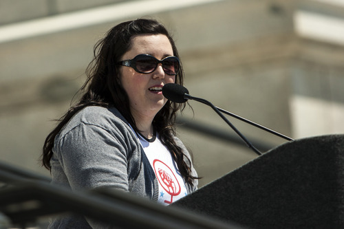 Chris Detrick  |  The Salt Lake Tribune
Sara Librandi speaks during a Unite Against the War on Women rally at the Utah State Capitol on Saturday.