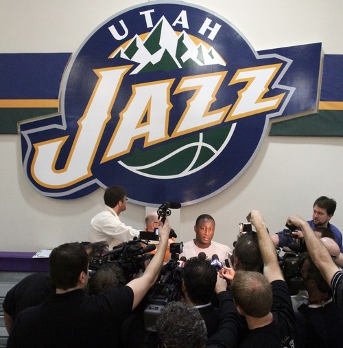 Rick Egan  | The Salt Lake Tribune 

Utah Jazz head coach Tyrone Corbin talks to reporters before practice at the Utah Jazz practice facility, Friday, May 4, 2012.