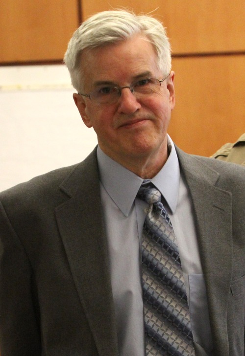 Rick Egan  | The Salt Lake Tribune 

Steve Powell smiles at his daughter Alina, as he appears in court for jury selection, in the Pierce County Superior Court, in Tacoma, Washington,  Monday, May 7, 2012.   Powell is the father-in-law of missing West Valley City woman Susan Powell.