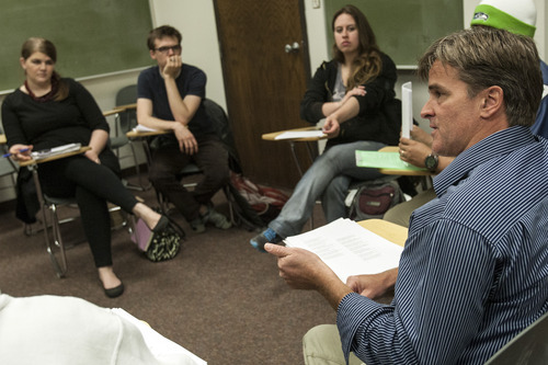 Chris Detrick  |  The Salt Lake Tribune
Maximilian Werner teaches the class 'Writing about War' at the University of Utah Tuesday April 17, 2012.