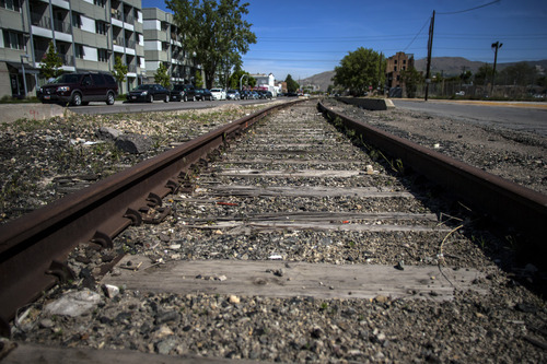 Chris Detrick  |  The Salt Lake Tribune
Train tracks along 400 West in the Granary District, photographed on Wednesday, May 9, 2012.