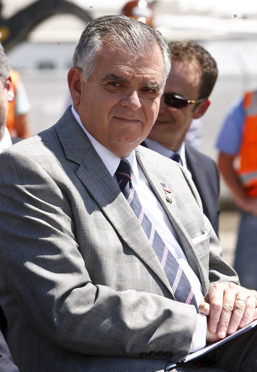 Leah Hogsten  |  The Salt Lake Tribune
Ray LaHood, the U.S. Secretary of Transportation joined Utah dignitaries for groundbreaking on the Sugar House streetcar project  Wednesday, May 9 2012 in Salt Lake City. The two-mile route will run from the 2100 South TRAX Station to the Sugar House commercial district near Highland Drive and 2235 South.