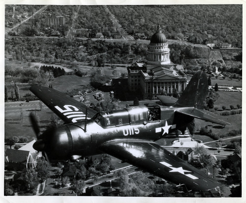 Tribune file photo

A military fighter flies over Salt Lake City on Oct. 26, 1945.