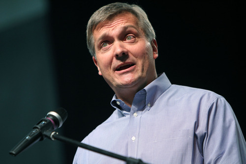 Francisco Kjolseth  |  Tribune file photo
Rep. Jim Matheson, D-Utah, is gearing up for an election that may be his toughest in years -- if not ever. In this file photo he speaks to delegates at the state Democratic convention last year, where he won the party nomination without opposition.