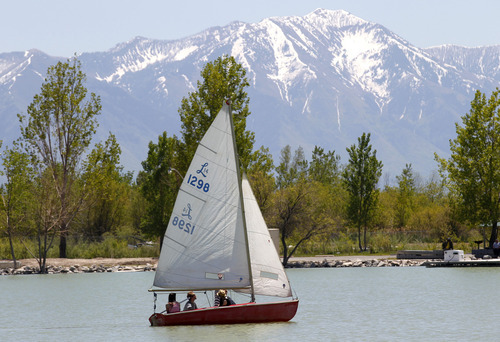 Al Hartmann  |  The Salt Lake Tribune
Folks take their small sailboat onto Utah Lake on May 15 the hottest day of the year.