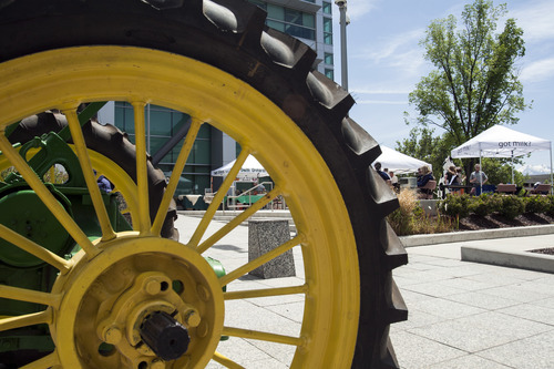 Chris Detrick  |  The Salt Lake Tribune
A 1936 John Deere B tractor owned by Marvin and Carma Hansen on display during a public celebration at the Federal Building commemorating the 150th anniversary of the United States Department of Agriculture Tuesday May 15, 2012. The USDA was established May 15, 1862 by President Abraham Lincoln