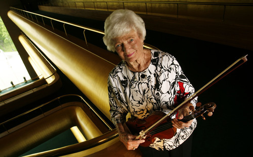 Francisco Kjolseth  |  The Salt Lake Tribune
Utah Symphony violinist Frances Darger, seen at Abravanel Hall on Wednesday, May 16, 2012, is retiring after 70 years with the orchestra.