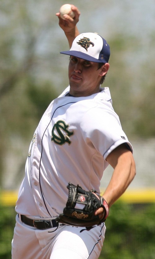Leah Hogsten  |  The Salt Lake Tribune
 Snow Canyon pitcher Michael Jensen. Snow Canyon High School boys baseball team defeated Juan Diego during their final 3A State Championship Game 5-1 Saturday, May 19 2012 in Kearns.
