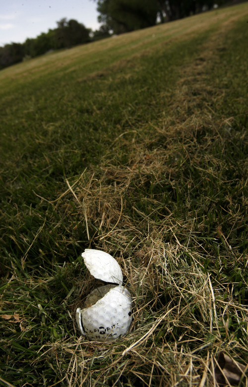 Francisco Kjolseth  |  The Salt Lake Tribune
A golf ball chopped by a mower sits on a fairway of the Jordan River Par-3 Golf Course in Rose Park. The course is under consideration to close as the Salt Lake City Council holds its annual budget deliberations.