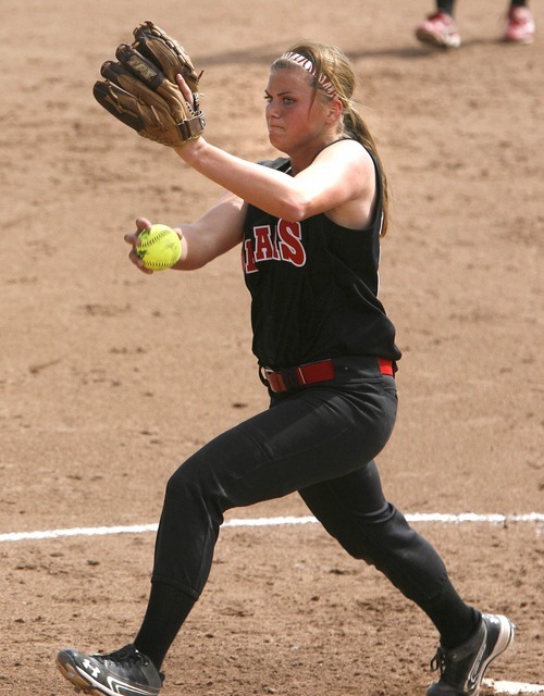 Paul Fraughton / Salt Lake Tribune
Bear River's Jordan Theurer pitches her team to a victory in the 3A championship game against Spanish Fork.

 Monday, May 21, 2012
