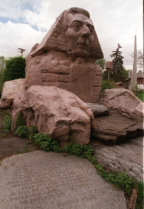 Steve Griffin  |  Tribune file photo
Gilgal Sculpture Garden in Salt Lake City. Stone sculpture depicts LDS Church founder Joseph Smith as the Sphinx.