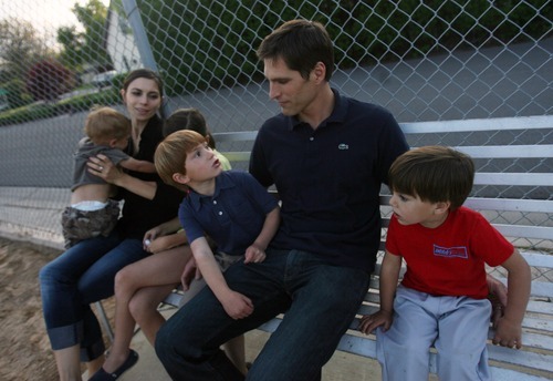 Kim Raff | The Salt Lake Tribune
Josh Romney says he makes sure to get off the campaign trail during his father's bid for president and spend as much time as possible with his wife Jen and their family in Utah. He has five children.