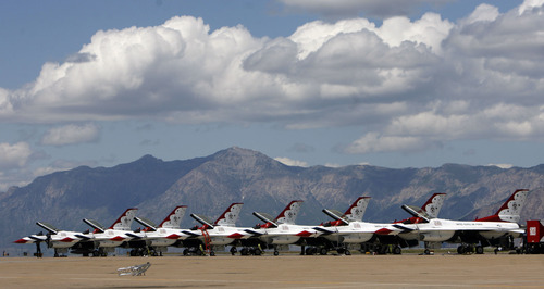 Francisco Kjolseth  |  The Salt Lake Tribune
The Thunderbird fleet is prepared for the weekends air show at Hill Air Force base on Thursday, May 24, 2012.