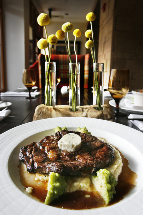 Scott Sommerdorf  |  The Salt Lake Tribune
The grilled Summit County ribeye at The Farm at Canyons resort in Park City. The Farm is among the Utah restaurants that will be open for New Year's Eve celebrations or New Year's Day dining.