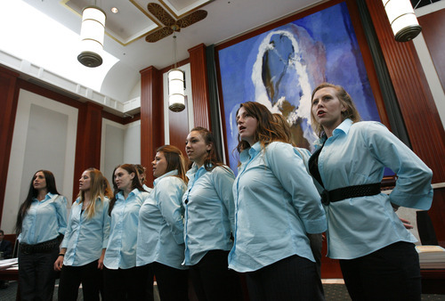 Francisco Kjolseth  |  The Salt Lake Tribune
The House of Hope choir sings a few inspirational songs as Third District Juvenile Court hosts a graduation ceremony at the Scott M. Matheson Courthouse on Wednesday, May 23, 2012, for 20 Drug Court participants of the Family Dependency Drug Court and the Delinquency Drug Court. Drug Court graduates have completed substance abuse treatment services, frequent drug testing, and close monitoring by the court. After successfully completing the program, Family Dependency Drug Court participants are reunified with their children, while Delinquency Drug Court participants have their charges dismissed.