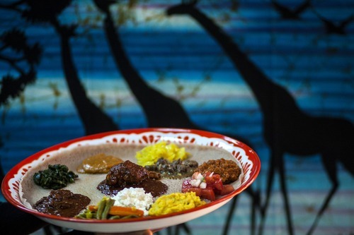 Chris Detrick  |  The Salt Lake Tribune
Mahider Ethiopian Restaurant's doro wot, beef and vegetarian dishes.