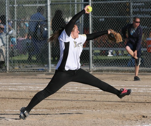 Paul Fraughton / Salt Lake Tribune
Roy High School's Jamie Aiken  pitches  her team into  a state 4A championship against Salem Hills High School.

 Thursday, May 24, 2012