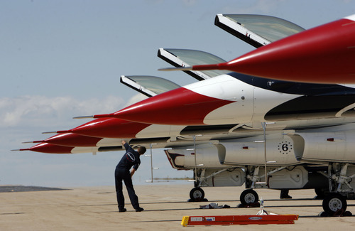 Francisco Kjolseth  |  The Salt Lake Tribune
The Thunderbird fleet is cleaned up before the weekend's open house and air show at Hill Air Force Base.