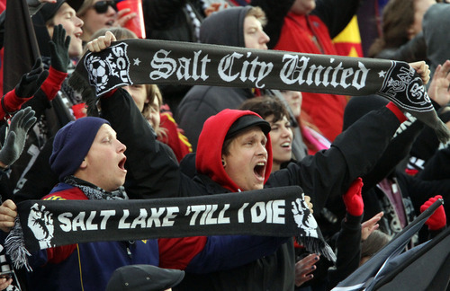 Rick Egan  | The Salt Lake Tribune 

Real Salt Lake fans cheer during MLS soccer action, Real Salt Lake vs FC Dallas, in Sandy, Saturday, May 26, 2012.