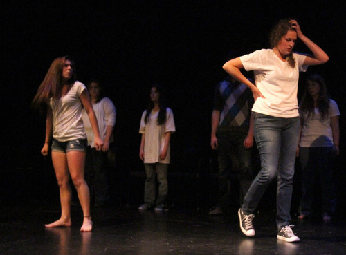 Rick Egan  | The Salt Lake Tribune 

Lindsey Pesek and Alison Lente perform in the Westminster theater project, 