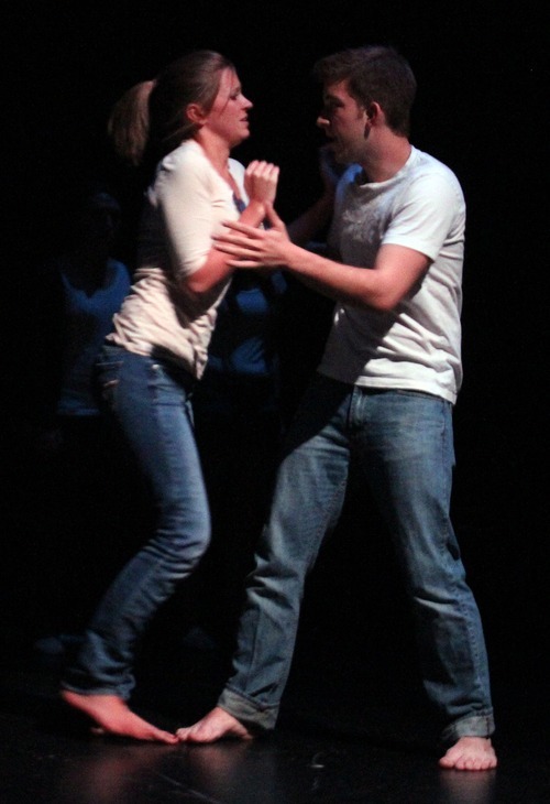 Rick Egan  | The Salt Lake Tribune 

Amanda Maylett and Michael Calacino (right), perform in the Westminster theater project, 