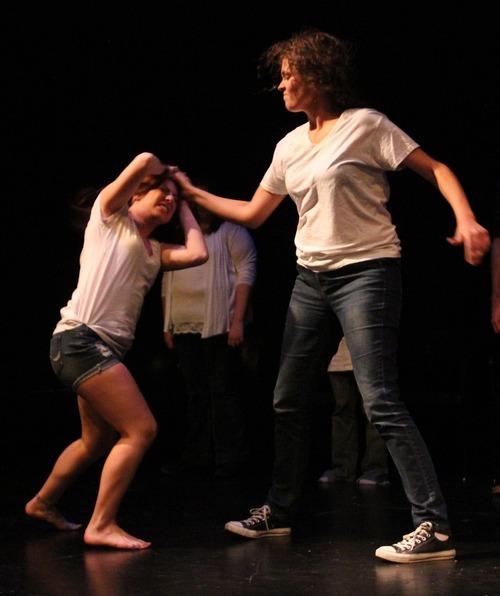 Rick Egan  | The Salt Lake Tribune 

Lindsey Pesek and Alison Lente perform in the Westminster theater project, 