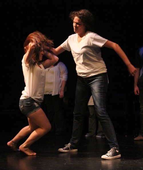 Rick Egan  | The Salt Lake Tribune 

Lindsey Pesek and Alison Lente perform in the Westminster theater project, 