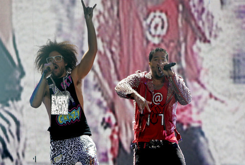 Kim Raff | The Salt Lake Tribune
LMFAO performs at the Maverick Center in West Valley City, Utah on May 30, 2012.