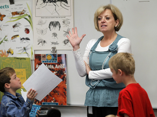 Al Hartmann  |  The Salt Lake Tribune
Teacher Pam Hansen  at Viewmont Elementary in the Murray School District  has won a Golden Apple Award.