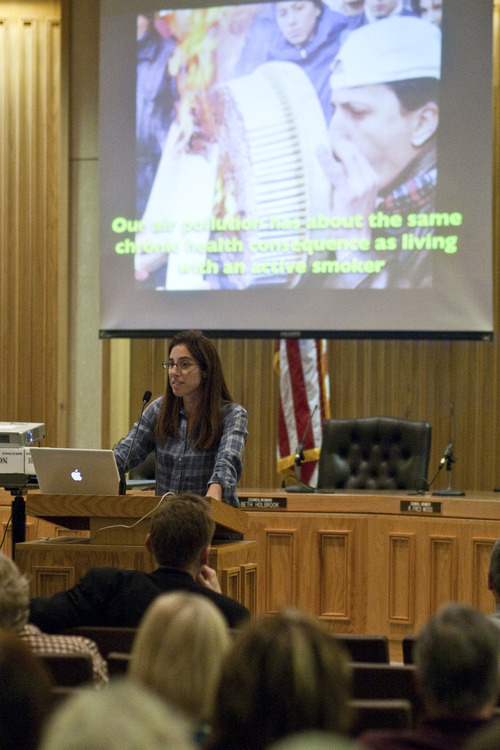 Chris Detrick  |  The Salt Lake Tribune
Dr. Kim Selzman speaks during a meeting at Bountiful City Hall Thursday March 22, 2012. Residents of Davis County, North Salt Lake, and doctors from the Utah Physicians for a Healthy Environment discussed the public health impacts of proposed refinery expansions.