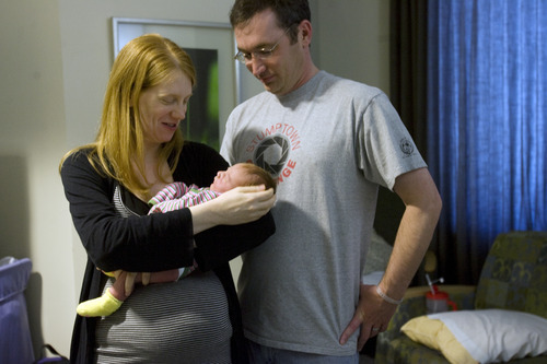 Kim Raff  |  The Salt Lake Tribune
Annette and Ken Clark with their newborn daughter, Riley Clark, at University Hospital in Salt Lake City. They plan for Riley to breast-feed for six months.