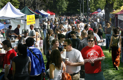 Scott Sommerdorf  |  Tribune file photo
People pack the 2011 Downtown Farmers Market. This year's market kicks off Saturday at Pioneer Park.