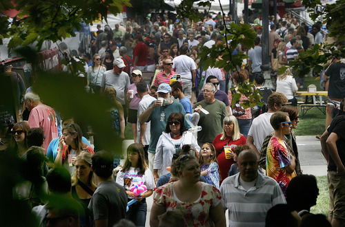 Scott Sommerdorf  |  The Salt Lake Tribune             
Part of the crowd at the opening Saturday of the Salt Lake Farmers Market, Saturday, June 9, 2012.