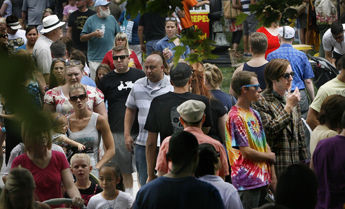 Scott Sommerdorf  |  The Salt Lake Tribune             
A cross-section of the crowd at the opening Saturday of the Salt Lake Farmers Market, Saturday, June 9, 2012.