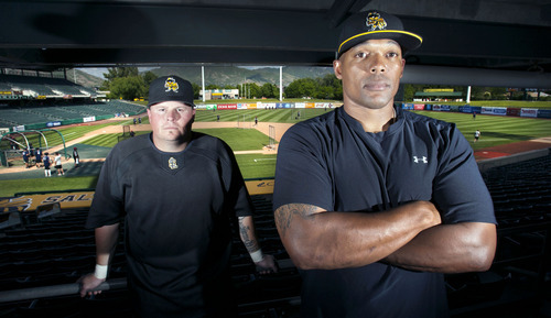 Steve Griffin/The Salt Lake Tribune


Salt Lake Bess players Paul McAnulty and Cory Aldridge are baseball veterans whose careers are coming to a close. Both understand the chances of them having another at bat in the big leagues is slim. They are photographed here at Spring Mobile Ballpark in Salt Lake City, Utah Tuesday May 29, 2012.