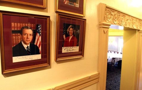 Rick Egan  | The Salt Lake Tribune 

A photo of Sen. Orrin Hatch, R-Utah, hangs in the hallway of The Monocle, the Utahn's favorite spot for fundraising events. He's had more than two dozen in recent months and two more set before the June 26 primary.