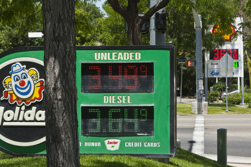 Chris Detrick  |  The Salt Lake Tribune
Gas prices are displayed at Holiday and Shell gas station on 12600 South 1300 West in Riverton, Utah Wednesday June 13, 2012.