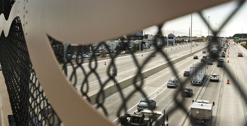 Leah Hogsten  |  The Salt Lake Tribune
A view of Interstate 15 northbound from the Sam White Bridge in American Fork on Wednesday, June 13, 2012. All northbound and southbound lanes will be open for travel, without construction barrels, for the Thursday morning commute June 14 in Utah County from Lehi to Pleasant Grove.