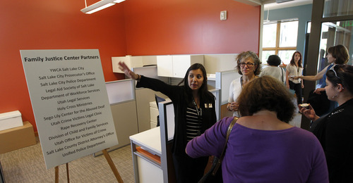 Al Hartmann  |  The Salt Lake Tribune 
Friends and supporters tour the YWCA's new Center for Families, which will house an expanded Salt Lake Area Family Justice Center and the YWCA's Community Education Program at 310 E. 300 South in Salt Lake City.