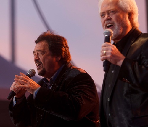 Trent Nelson  |  The Salt Lake Tribune
Jay and Merrill Osmond sing as the Osmond Brothers perform at the West Jordan Arena Saturday, June 16, 2012 in West Jordan, Utah.