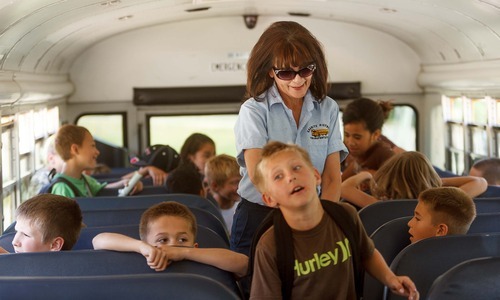 Trent Nelson  |  The Salt Lake Tribune
School bus driver Sylvia Wouters with students from Pleasant Green Elementary School Friday, June 15, 2012 in Magna, Utah. Granite School District has installed video cameras on school buses.