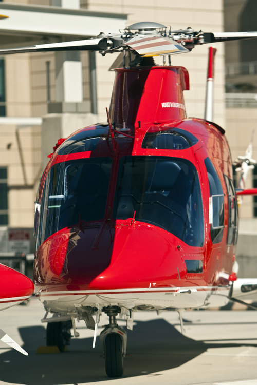 Chris Detrick  |  The Salt Lake Tribune
Intermountain Healthcare unveiled two new Augusta Grand helicopters it has added to Life Flight fleet to transport patients in need of emergency medical care. The helicopters join a third in service in St. George that can reach speeds of 190 mph.