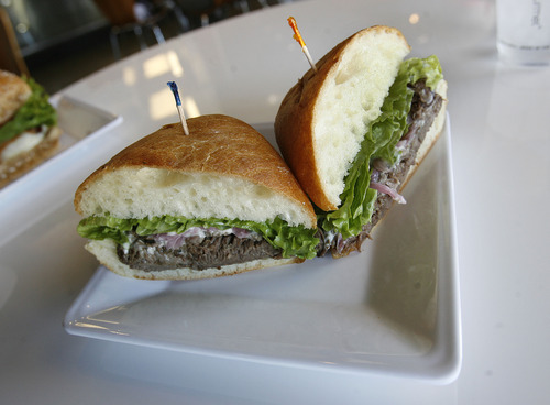 Scott Sommerdorf  |  The Salt Lake Tribune             
The Blue Lemon slow-braised short rib sandwich at the Utah chain's new location in Cottonwood Heights.