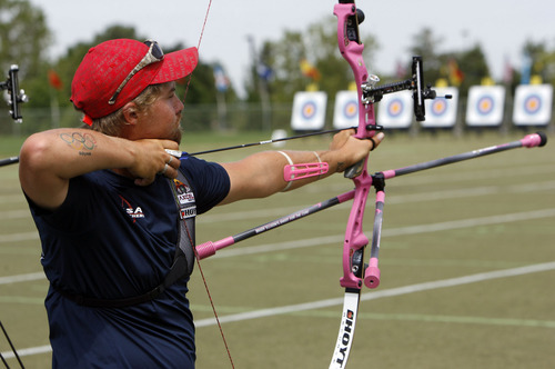 Francisco Kjolseth  |  Tribune file photo
Brady Ellison lines up a shot during 2011 World Cup Archery practice. This year's World Cup competition wraps up Friday, Saturday and Sunday in Ogden at the Golden Spike Event Center and Lindquist Field.