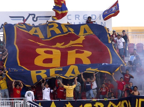 Real Salt Lake fans Barra Real celebrate a second-half goal against the San Jose Earthquakes Rio Tinto Stadium in Sandy, Utah.
Stephen Holt / Special to the tribune