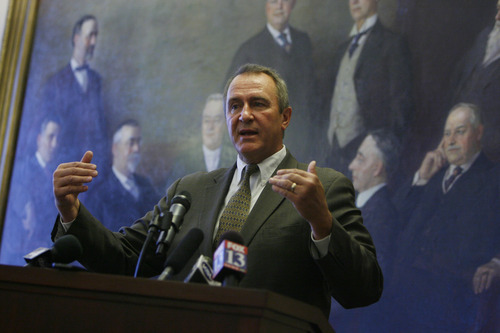 Francisco Kjolseth  |  The Salt Lake Tribune
Utah Attorney General Mark Shurtleff holds a press conference in the Capitol Board room of the Utah State Capitol on Monday, June 25, 2012, to address questions following the U.S. Supreme Court ruling on the controversial Arizona Immigration Law and how it relates to Utah.